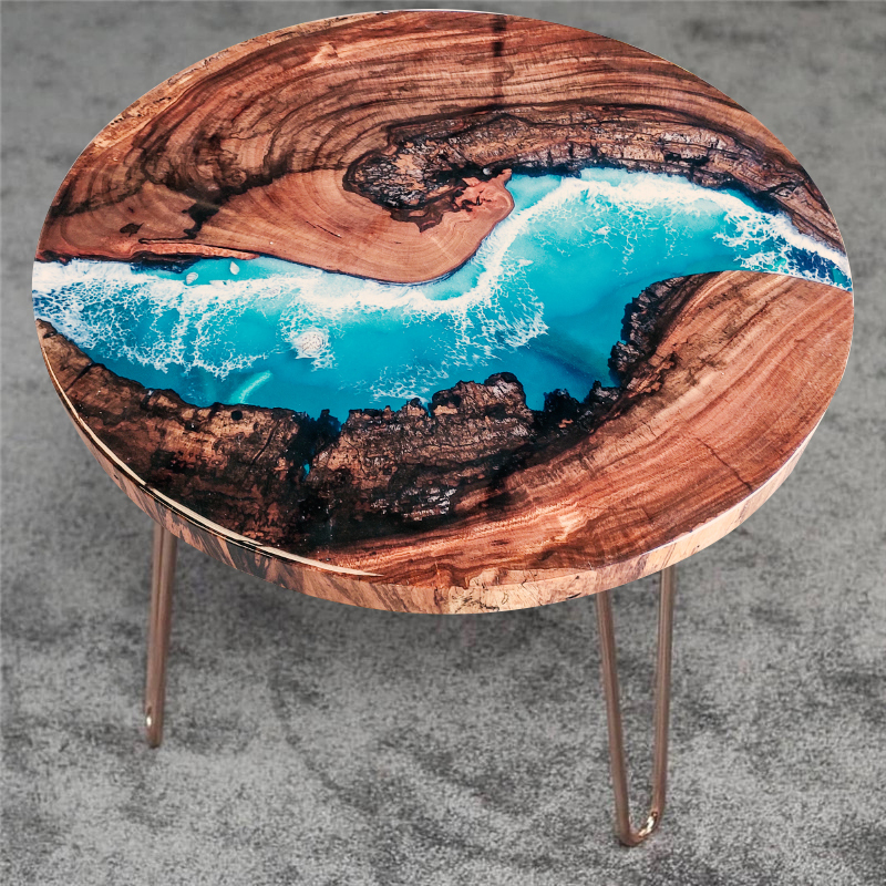 Creative art dining table, resin river solid wood coffee table, real-life amber coffee table