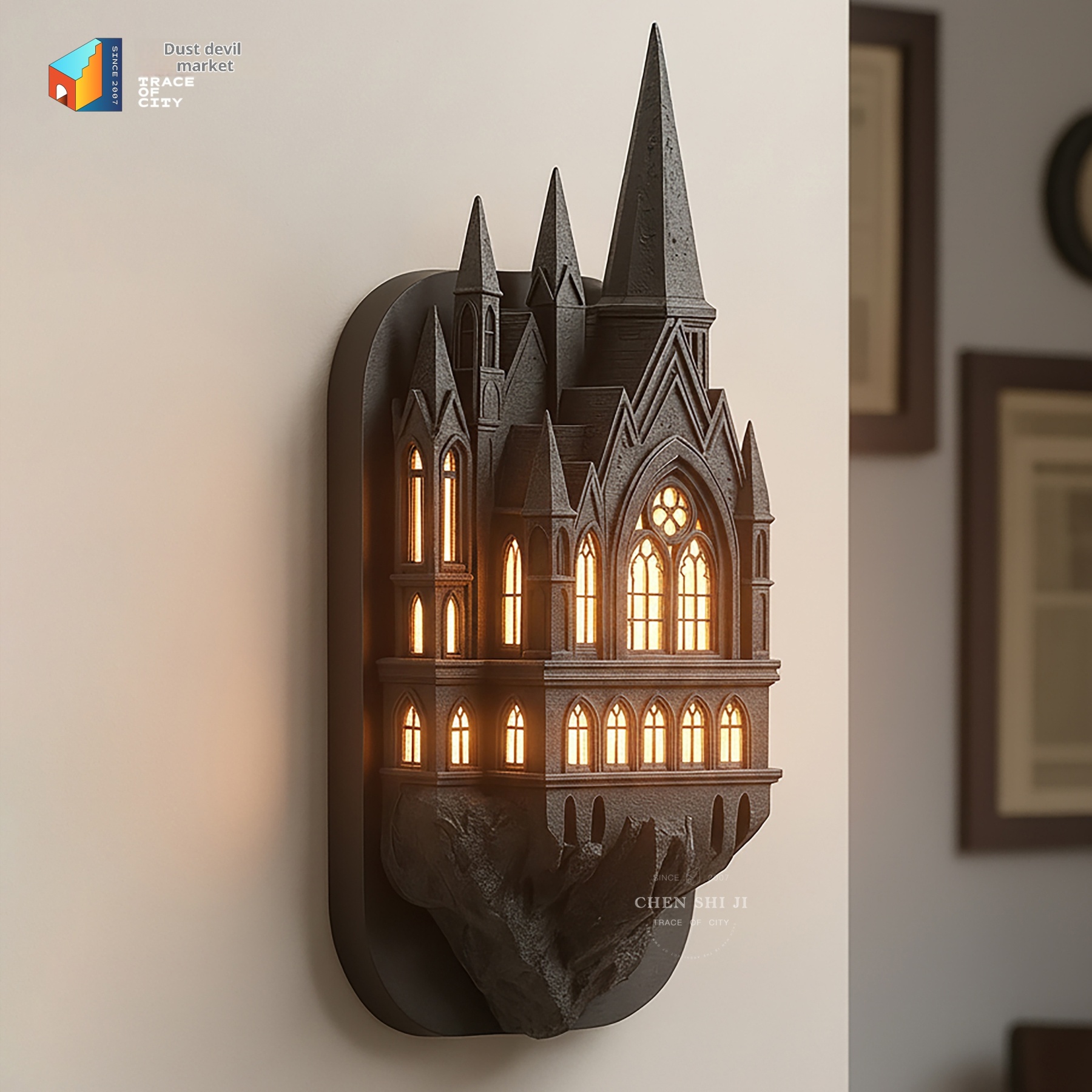 Bedroom architecture, ancient castle wall lights, retro corridor magic atmosphere decorative lights