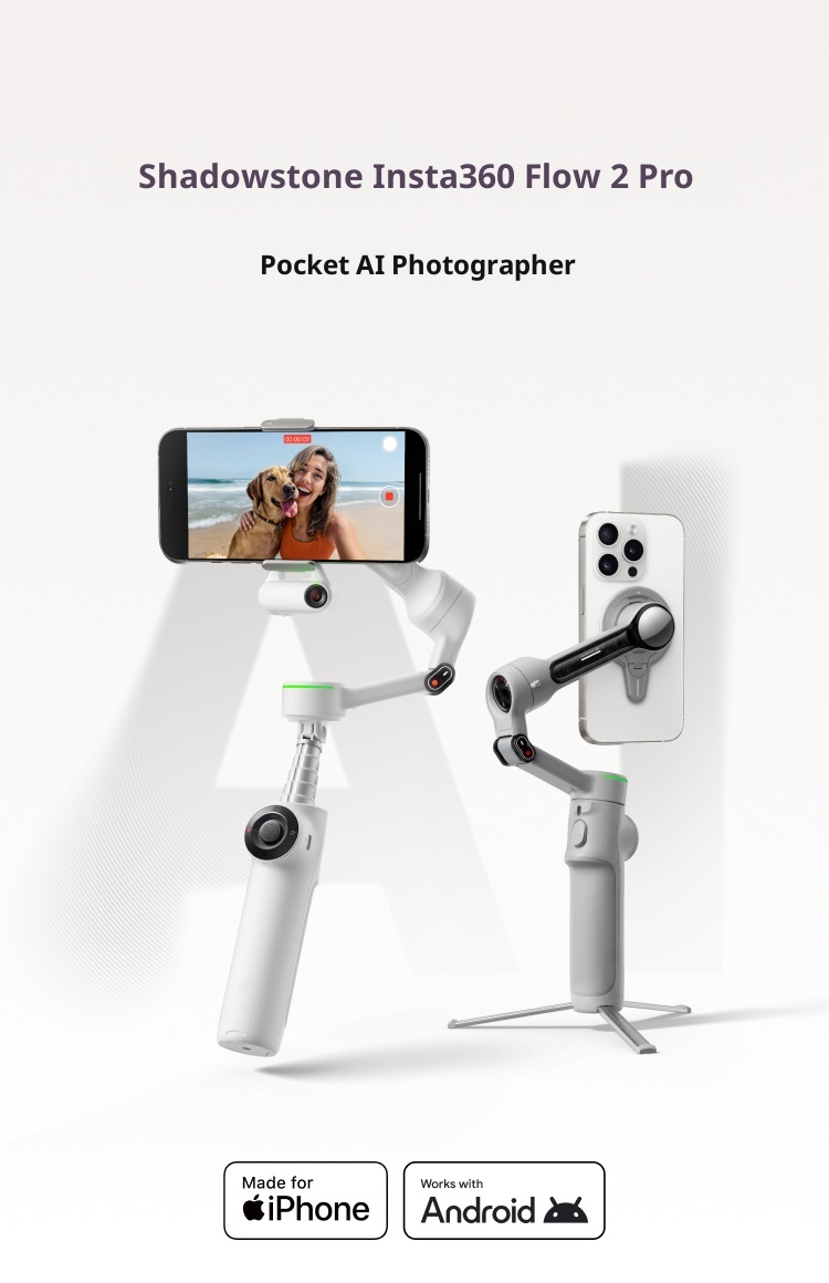 Mobile stabilizer handheld gimbal, three-axis stabilization AI tracking and stabilization, live streaming portable selfie fill light