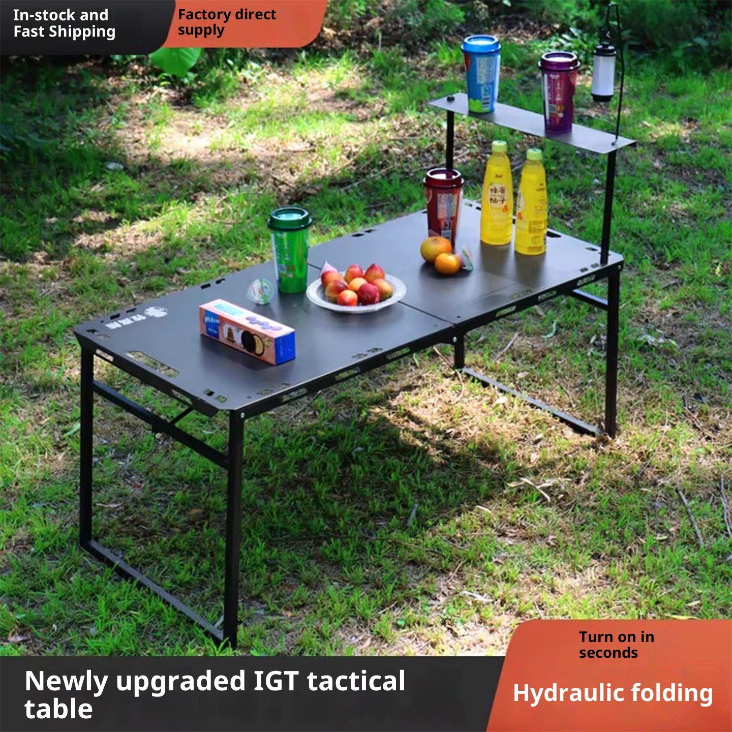 Outdoor camping, hydraulic pole quick opening folding table, portable picnic table