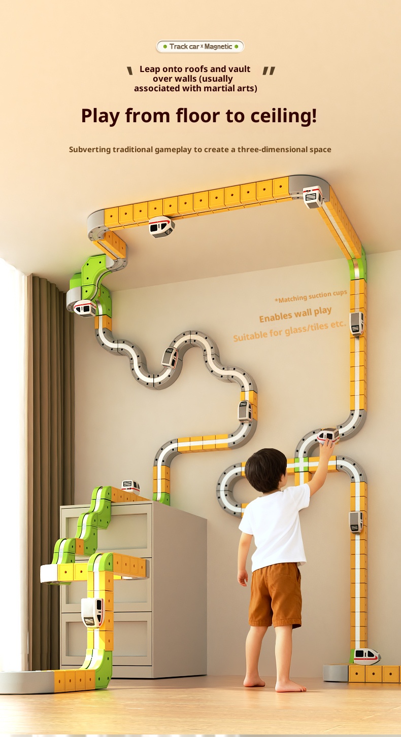Magical cube magnetic track train, children's DIY building block gift