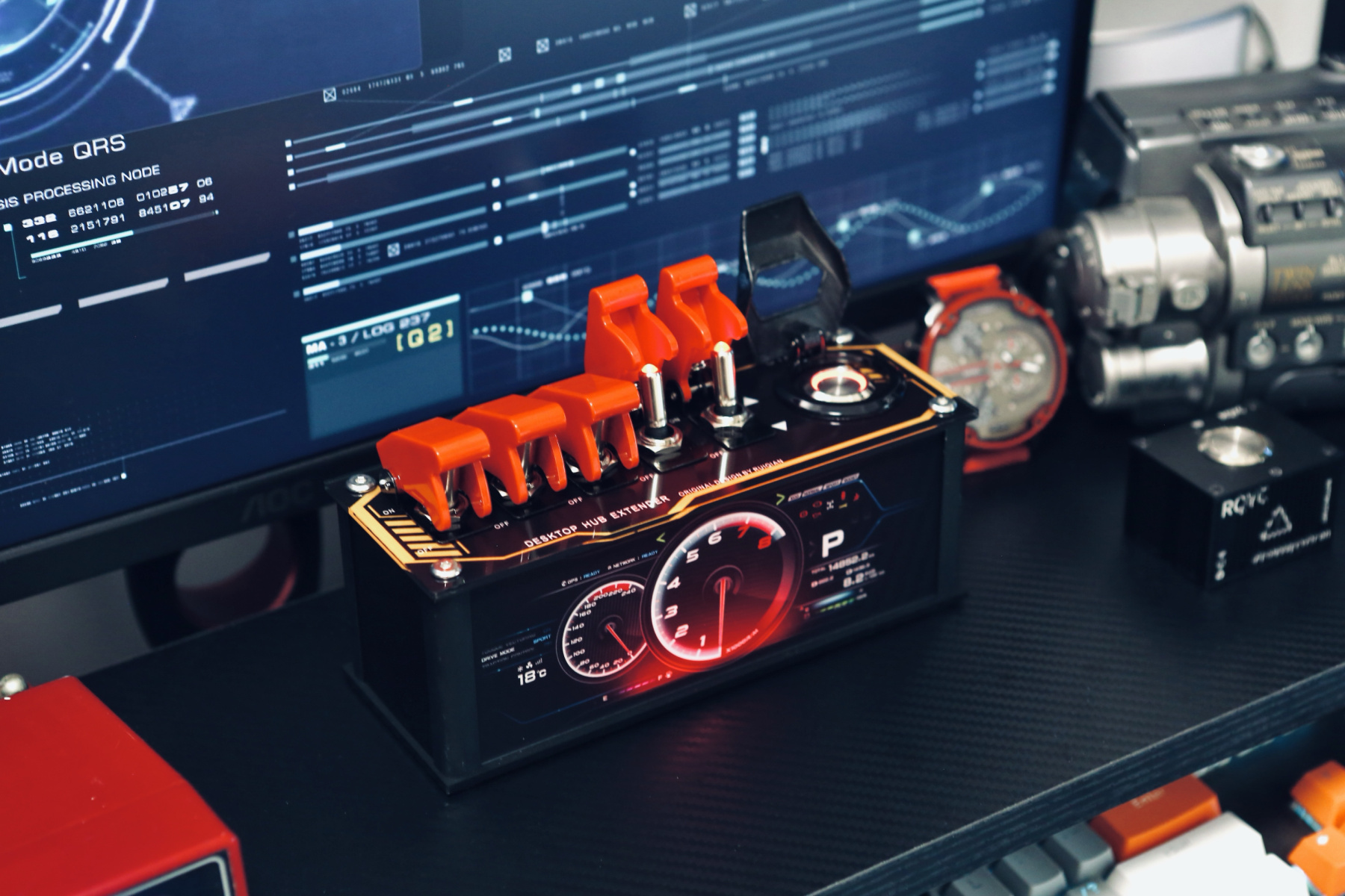 Table setup, USB blockchain docking station, hub extender, computer atmosphere light