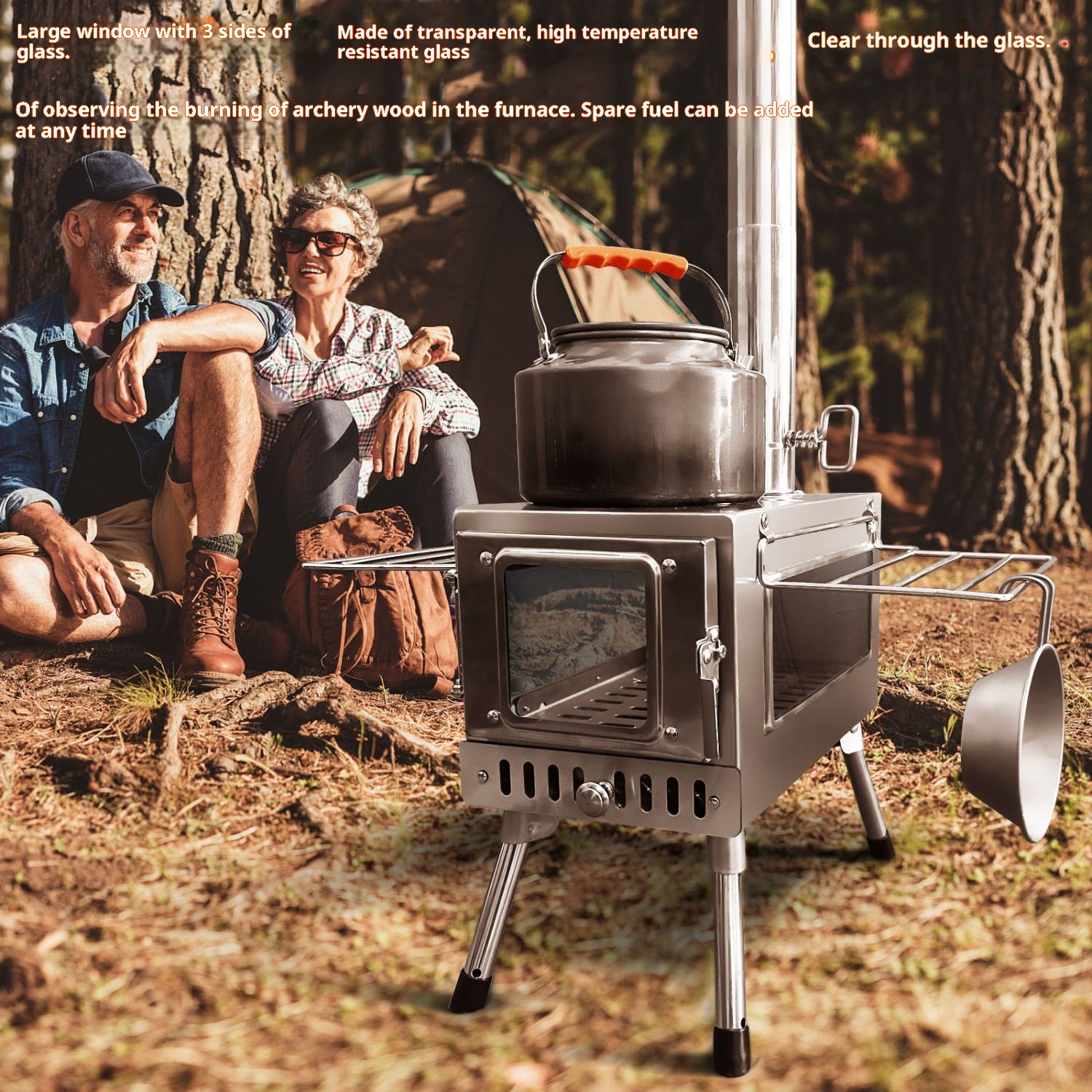 Outdoor camping multifunctional, foldable and portable, stainless steel firewood stove