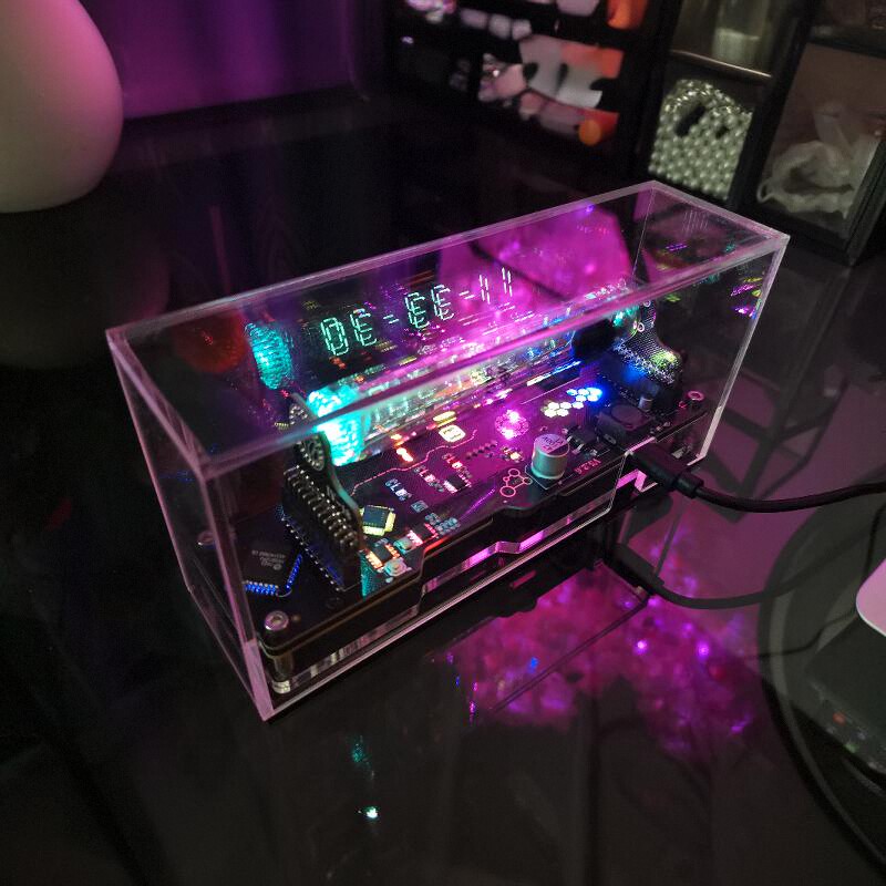 Cyberpunk style, creative technology clock ornaments, desktop fluorescent tubes