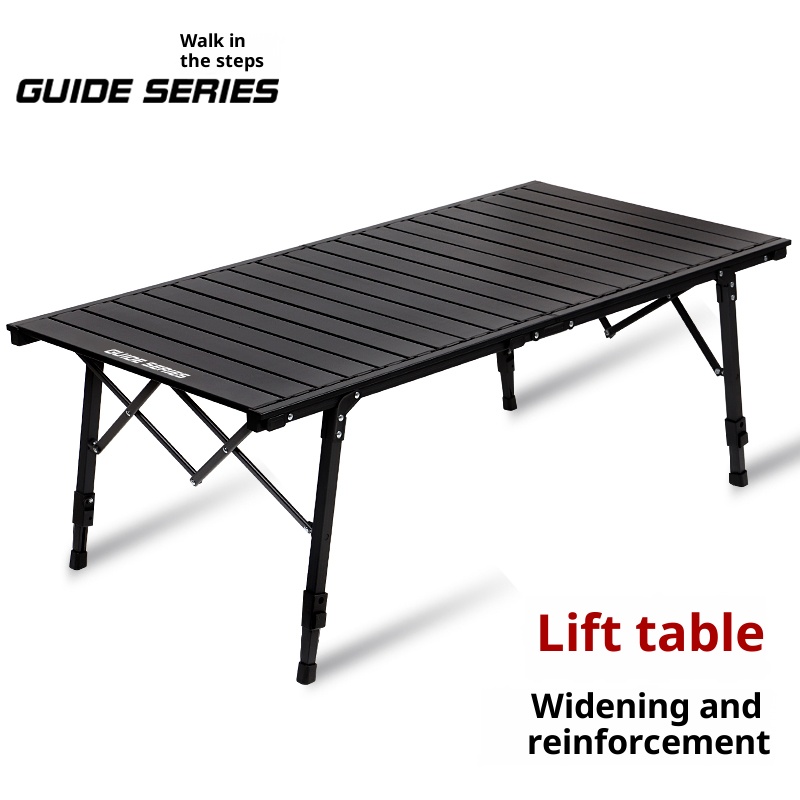 Outdoor folding table, adjustable table for picnicking, camping table