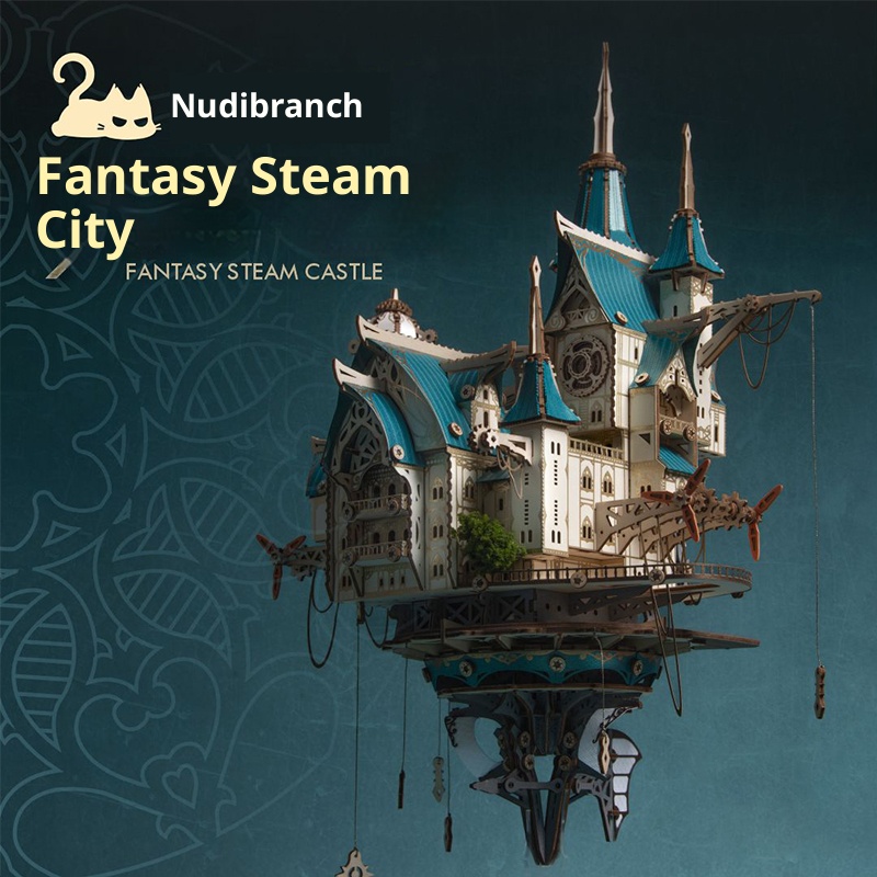 Fantasy Steam City Handmade DIY Sky Cabin, 3D Assembled Building Block Model Adult Version