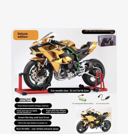 Kawasaki H2R Dynamic Motorcycle Alloy Model 1:6 Large Simulation Locomotive Ignite Start Model