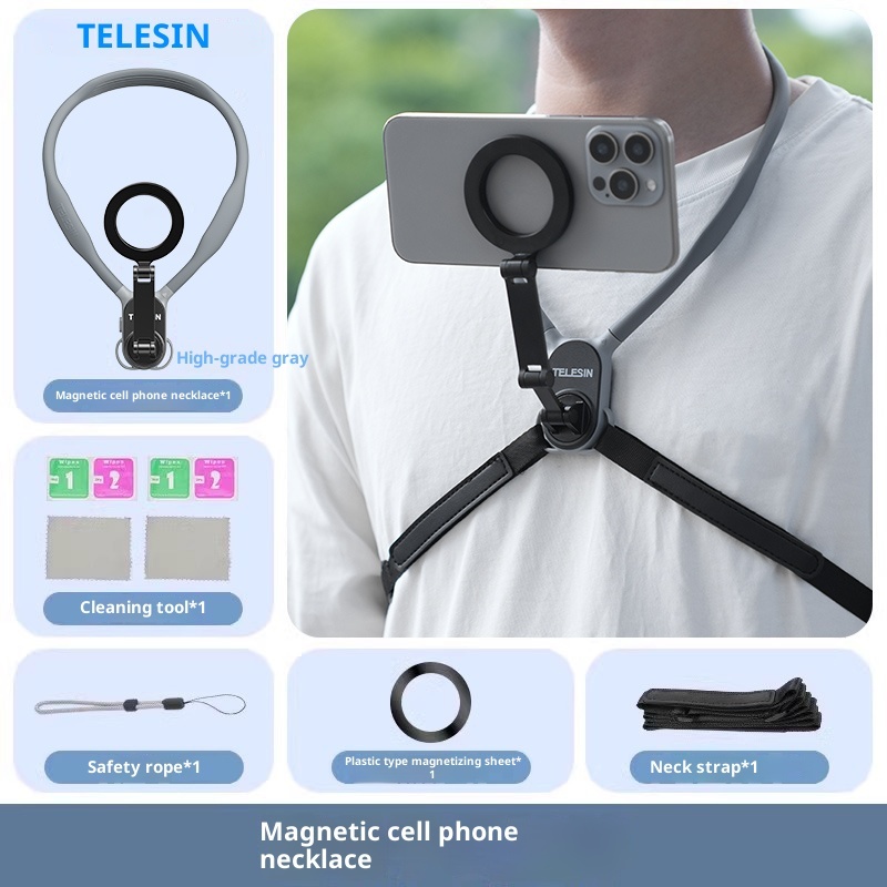 Mobile phone magnetic neck holder, chest mounted anti shake live streaming holder for shooting, VLOG cycling holder