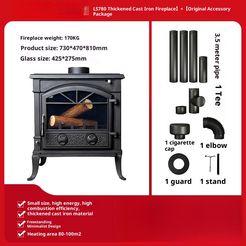 Firewood independent cast iron fireplace