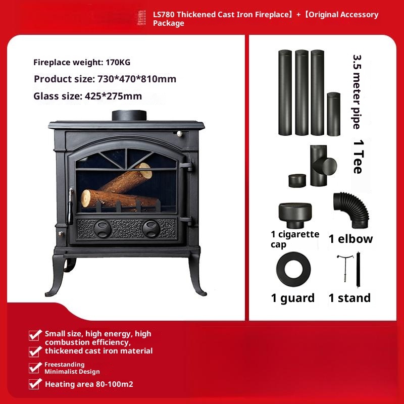 Firewood independent cast iron fireplace