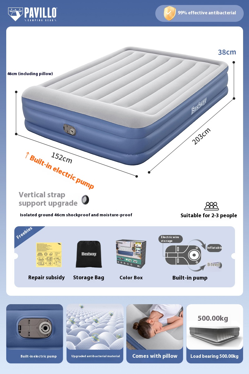 Outdoor camping inflatable fully automatic double and single portable sleeping mat