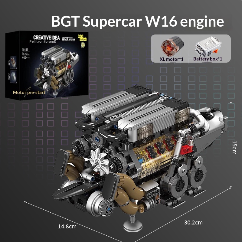 Mechanical linkage V8 multi cylinder engine building block assembly model