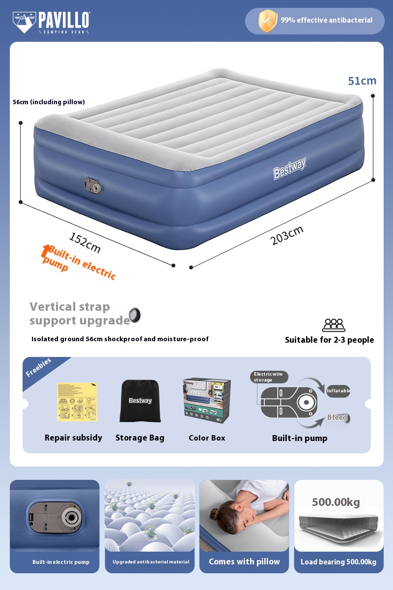 Outdoor camping inflatable fully automatic double and single portable sleeping mat