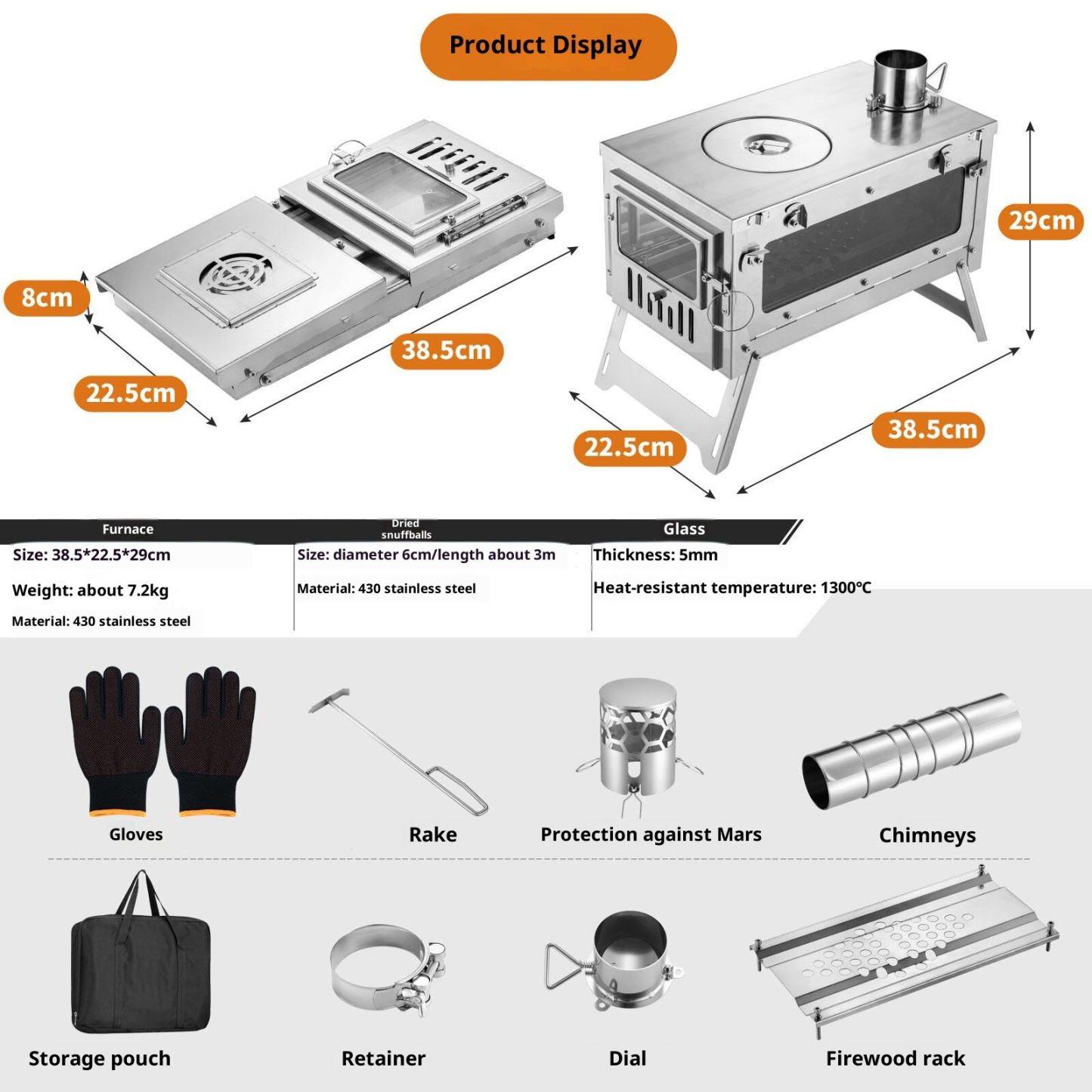 Outdoor camping multifunctional, foldable and portable, stainless steel firewood stove