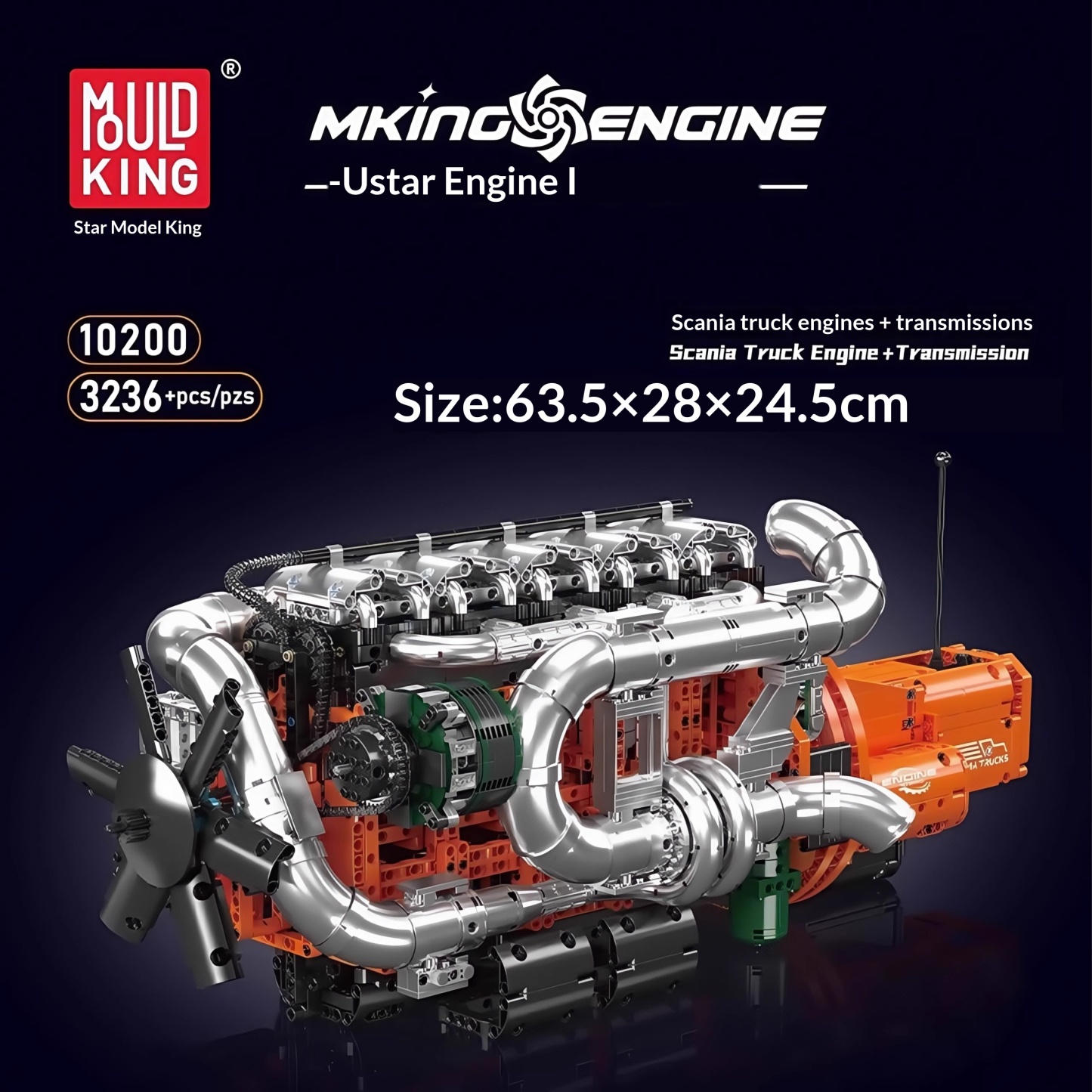 Mechanical linkage V8 multi cylinder engine building block assembly model