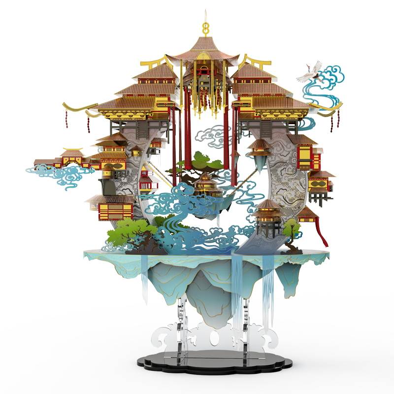 Chinese style, 3D three-dimensional metal, ancient architecture, high difficulty DIY collectibles