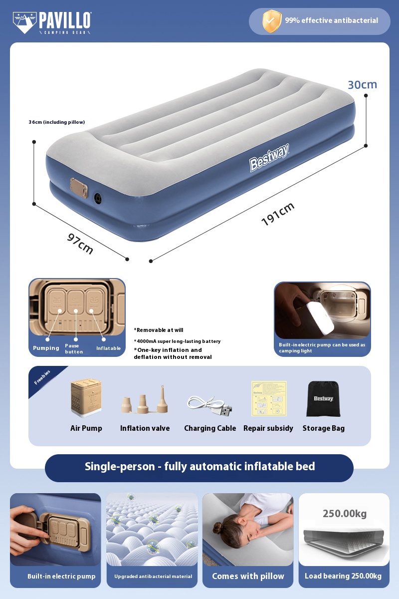 Outdoor camping inflatable fully automatic double and single portable sleeping mat