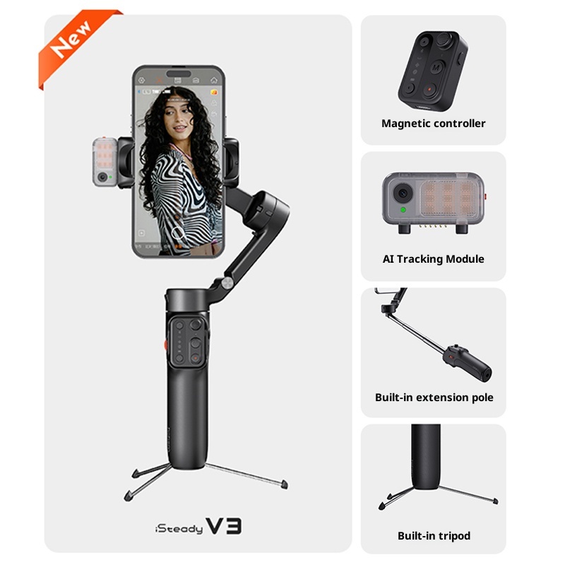 Mobile gimbal, three-axis anti shake stabilizer, handheld travel selfie vlog intelligent follow-up gimbal