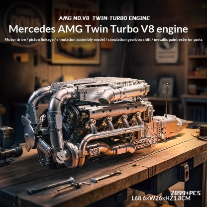 Mechanical linkage V8 multi cylinder engine building block assembly model