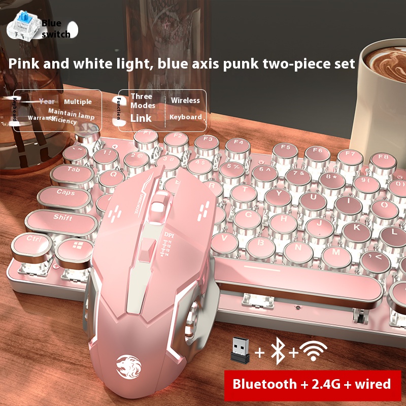 Wireless Bluetooth Mouse Set Punk Girls Computer Gaming Esports Specialized Mechanical Keyboard