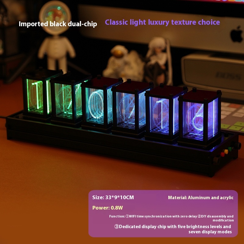 RGB glow tube clock, desktop LED creative digital ornament, electronic digital desktop, computer light effect lamp