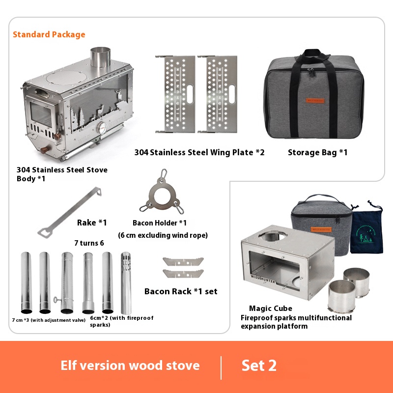 Wilderness Hunter Outdoor Camping Firewood Stove, Tent Stove, 304 Stainless Steel Folding Oven