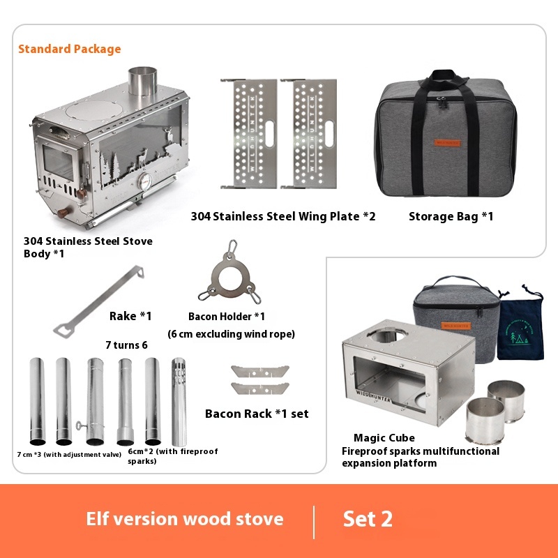 Wilderness Hunter Outdoor Camping Firewood Stove, Tent Stove, 304 Stainless Steel Folding Oven