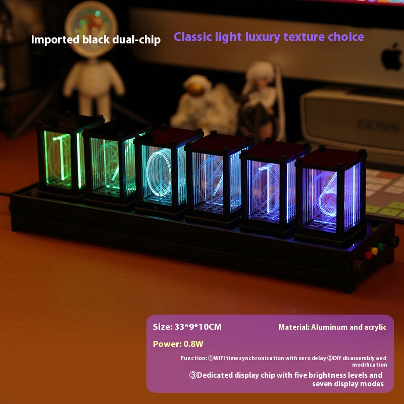 RGB glow tube clock, desktop LED creative digital ornament, electronic digital desktop, computer light effect lamp