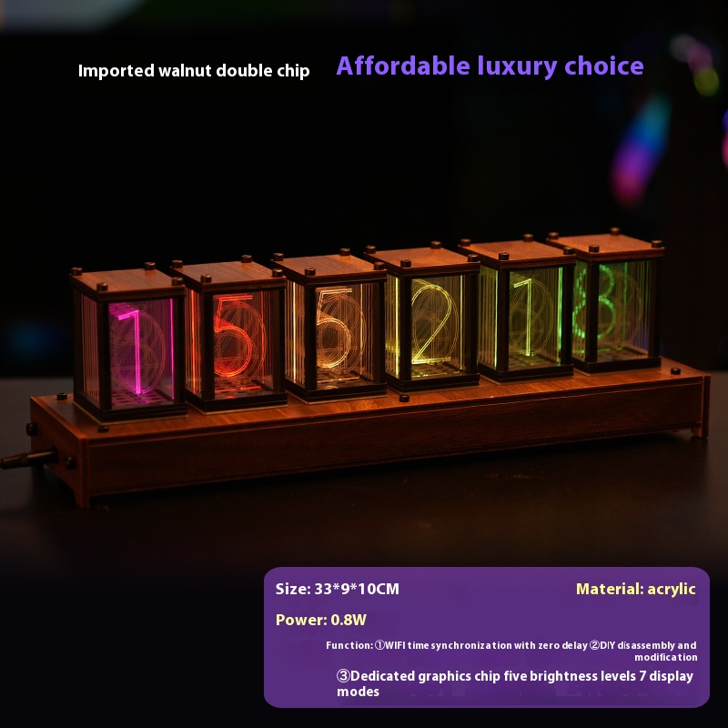 RGB glow tube clock, desktop LED creative digital ornament, electronic digital desktop, computer light effect lamp