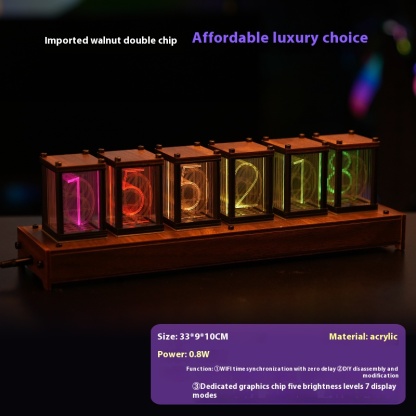 RGB glow tube clock, desktop LED creative digital ornament, electronic digital desktop, computer light effect lamp