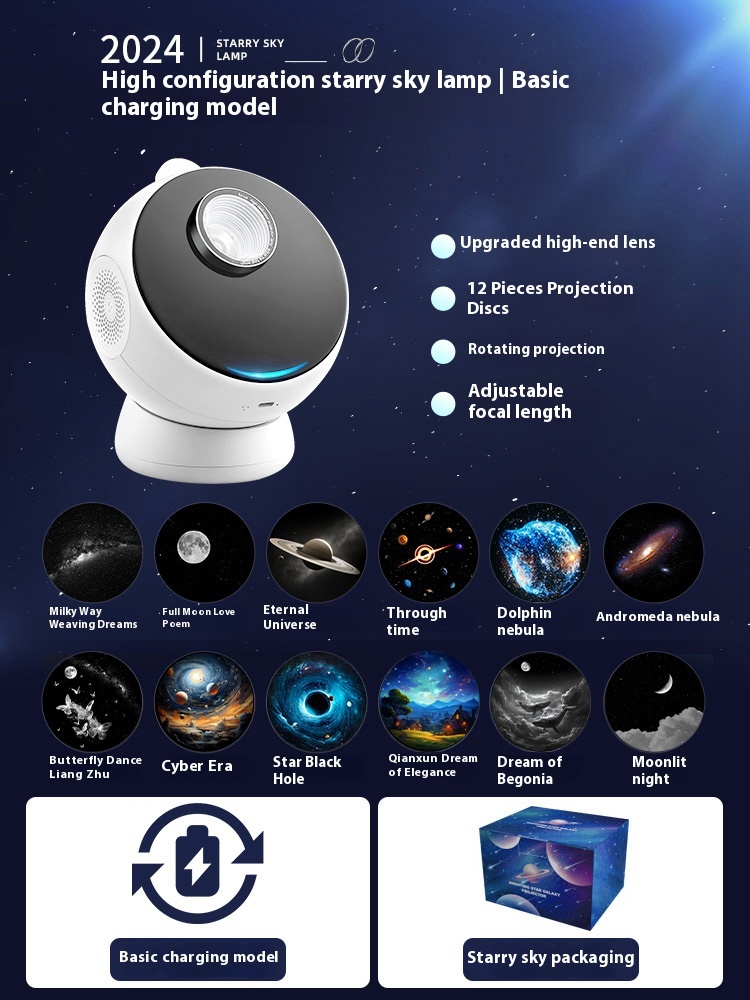 Equipped with sound system, starry sky projector, night light atmosphere lamp, birthday gift