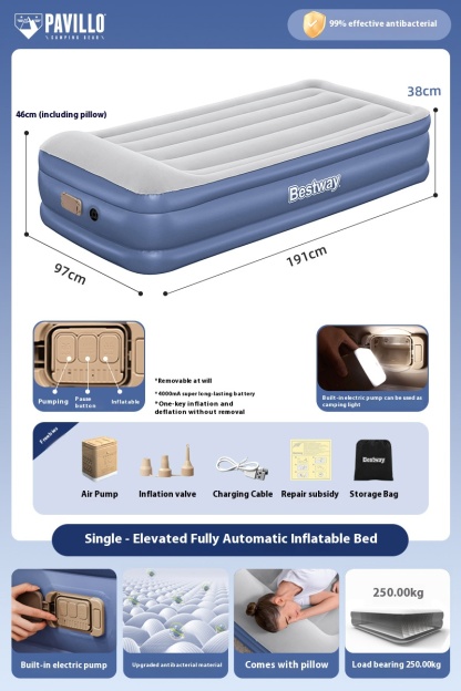 Outdoor camping inflatable fully automatic double and single portable sleeping mat