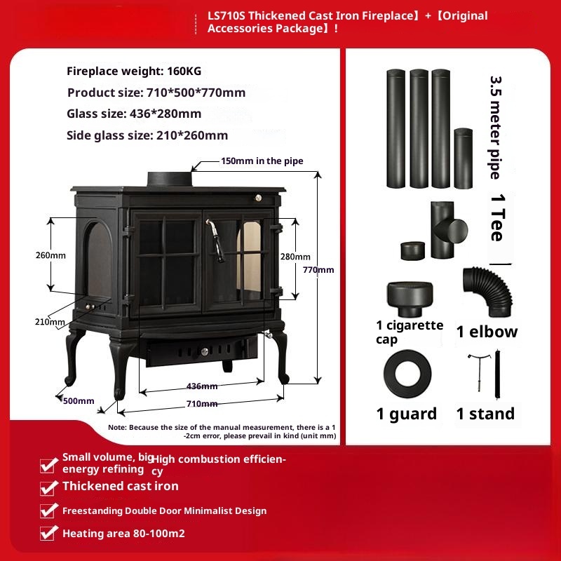 Firewood independent cast iron fireplace