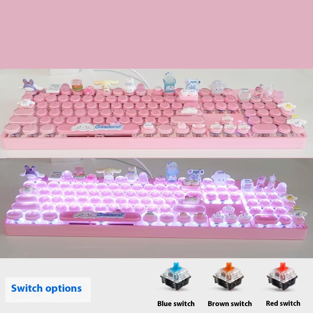 Pure and cute cartoon wired hot swappable female keyboard