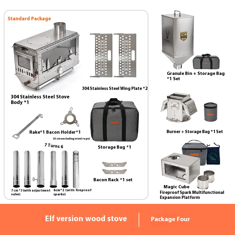 Wilderness Hunter Outdoor Camping Firewood Stove, Tent Stove, 304 Stainless Steel Folding Oven