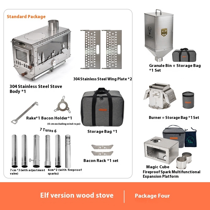 Wilderness Hunter Outdoor Camping Firewood Stove, Tent Stove, 304 Stainless Steel Folding Oven