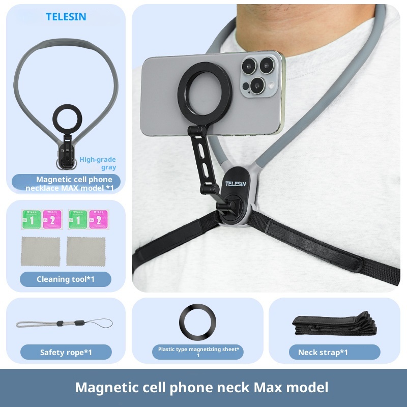 Mobile phone magnetic neck holder, chest mounted anti shake live streaming holder for shooting, VLOG cycling holder