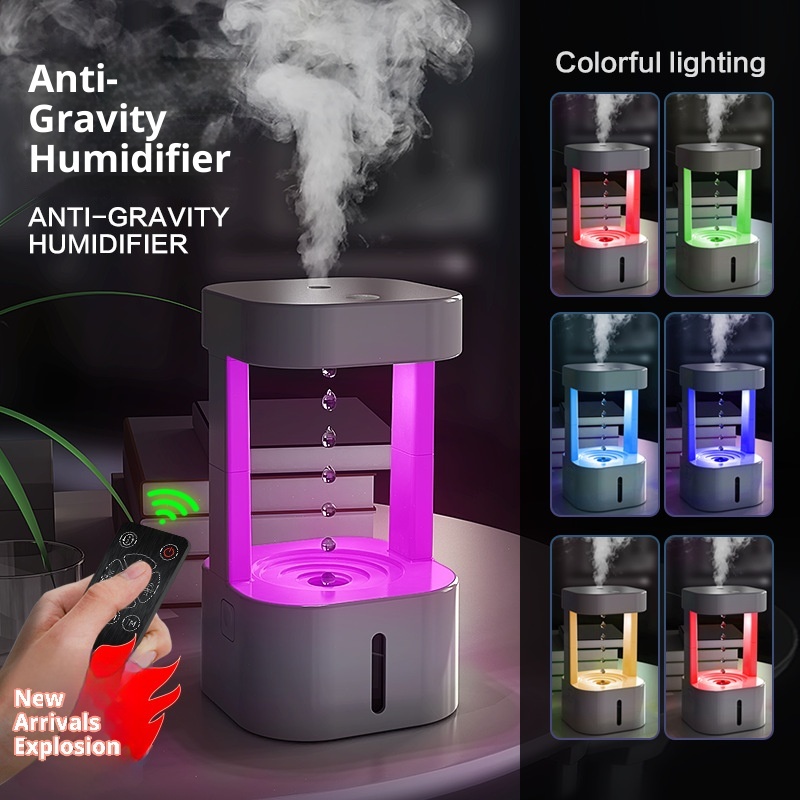 Digital clock anti gravity humidifier, water droplet backflow silent aromatherapy smoke machine