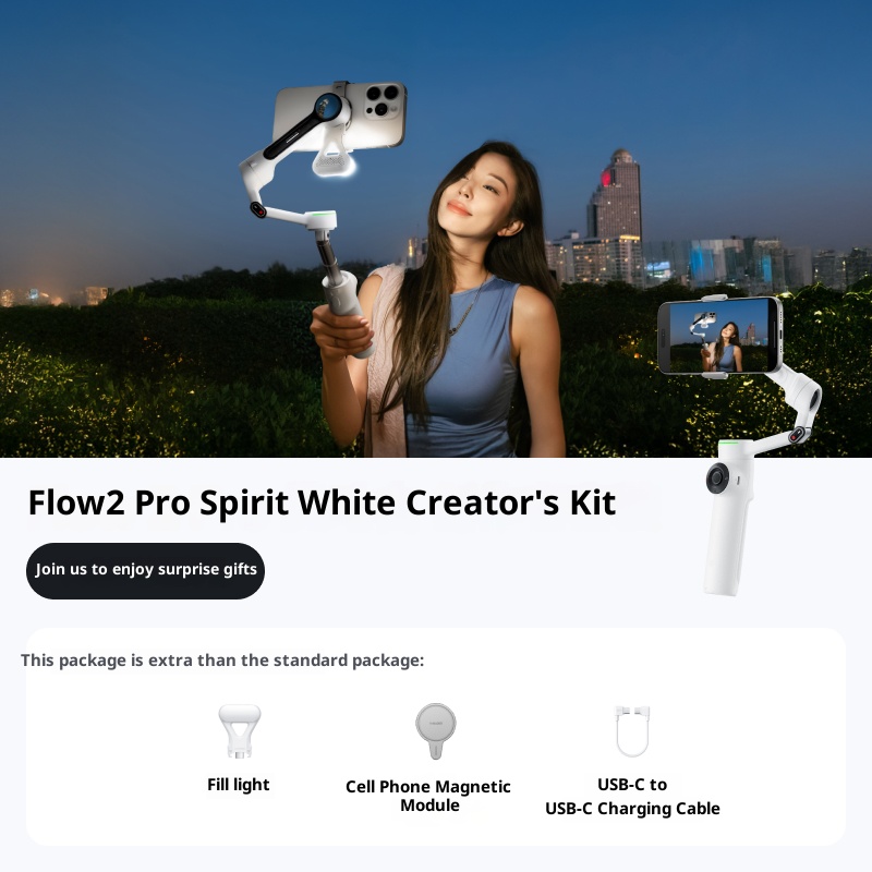 Mobile stabilizer handheld gimbal, three-axis stabilization AI tracking and stabilization, live streaming portable selfie fill light