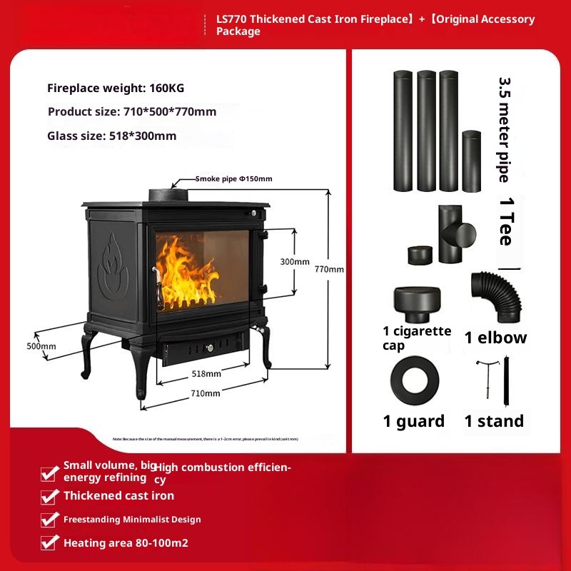 Firewood independent cast iron fireplace