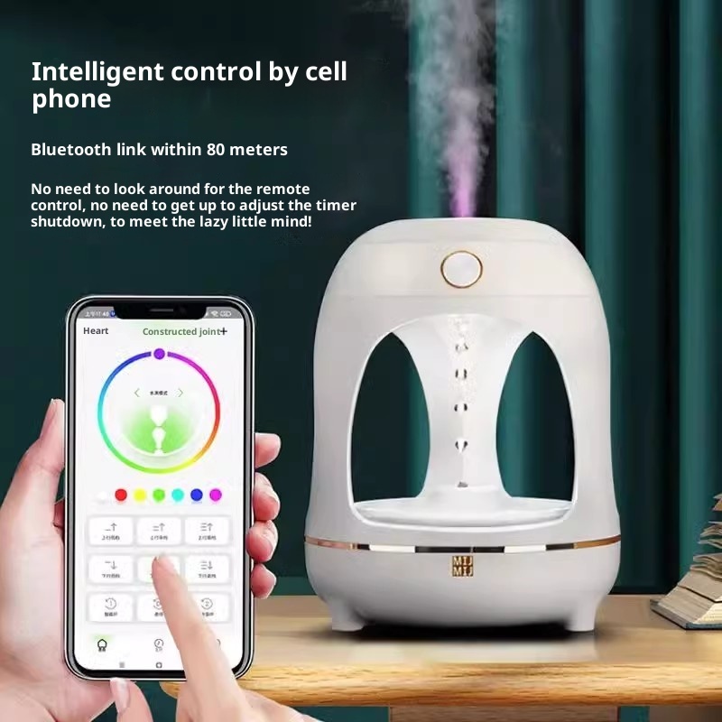 Digital clock anti gravity humidifier, water droplet backflow silent aromatherapy smoke machine