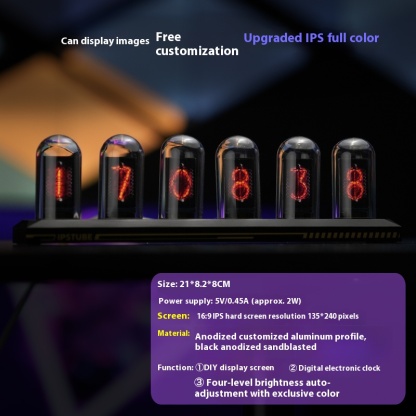 RGB glow tube clock, desktop LED creative digital ornament, electronic digital desktop, computer light effect lamp