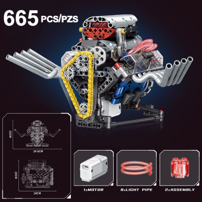 Mechanical linkage V8 multi cylinder engine building block assembly model