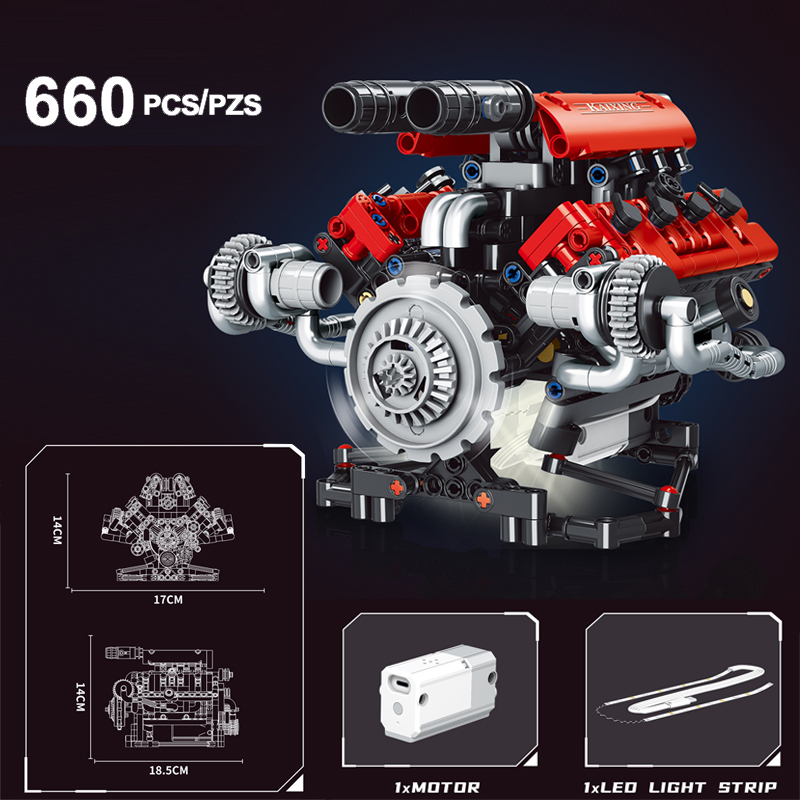 Mechanical linkage V8 multi cylinder engine building block assembly model