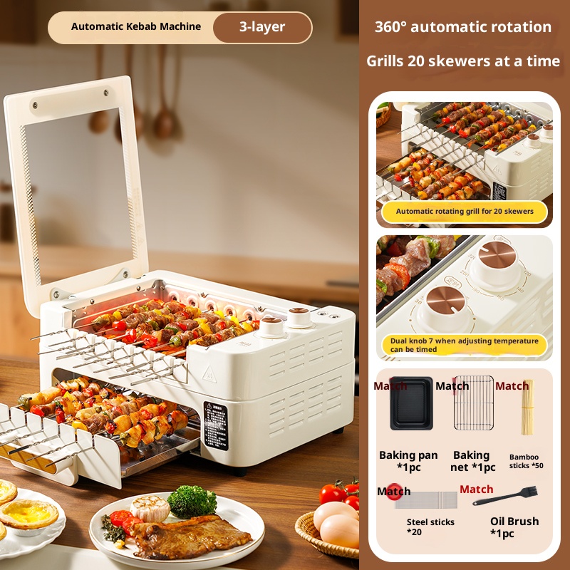 Fully automatic rotary frying and baking machine, household smoke-free electric oven