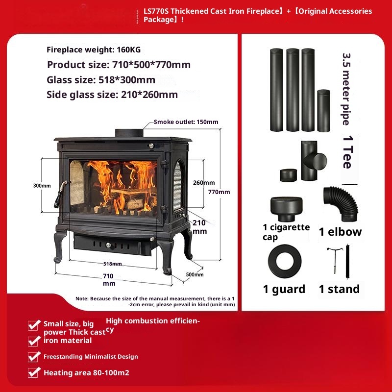 Firewood independent cast iron fireplace