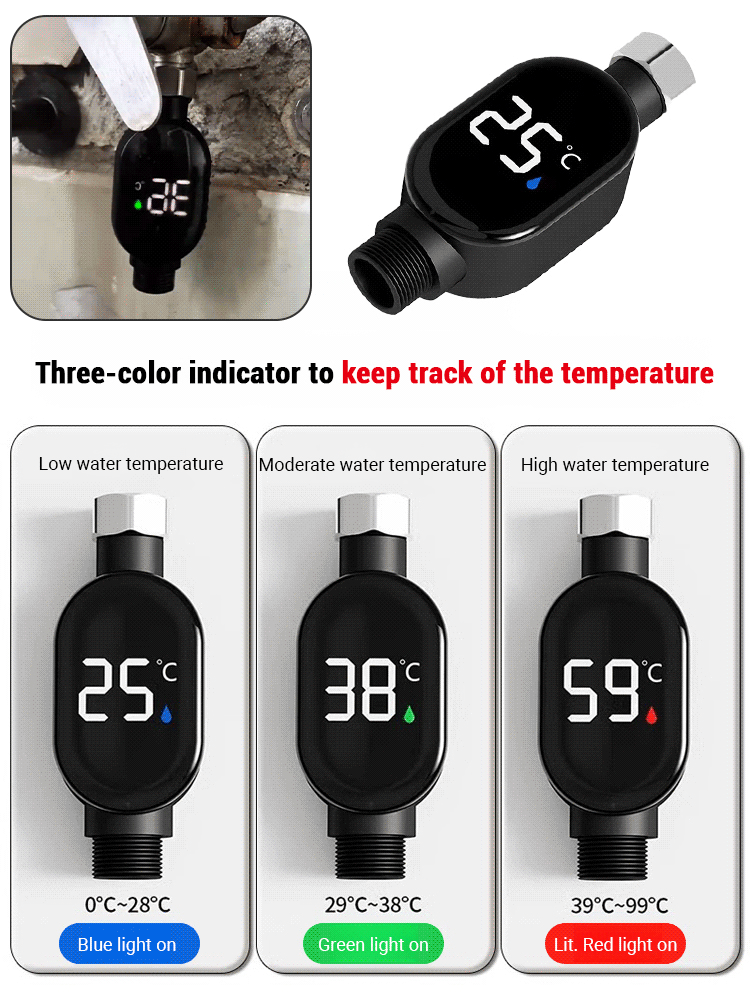 【0 electricity bill】Shower head LED temperature display.Hot water in 3 seconds, zero gas costs. One charge lasts for 12 months