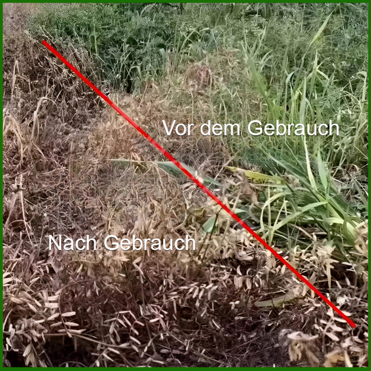 Gründliches Unkrautentfernen, schadet dem Boden nicht, eine Flasche reicht für 3-5 Morgen Land.