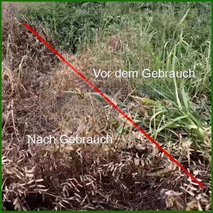 Gründliches Unkrautentfernen, schadet dem Boden nicht, eine Flasche reicht für 3-5 Morgen Land.