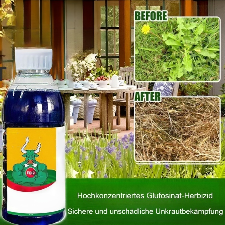 Gründliches Unkrautentfernen, schadet dem Boden nicht, eine Flasche reicht für 3-5 Morgen Land.